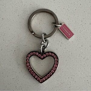 Coach Y2K Heart Pink Crystals Silver Metal Keychain Bag charm FOB